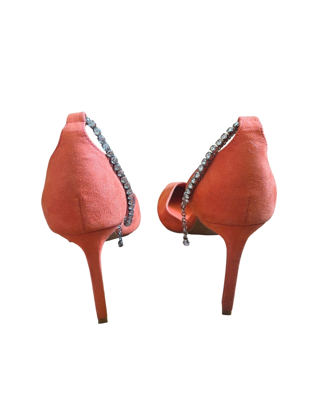 Orange Suede Rhinestone-Trim Stiletto Heels - Women